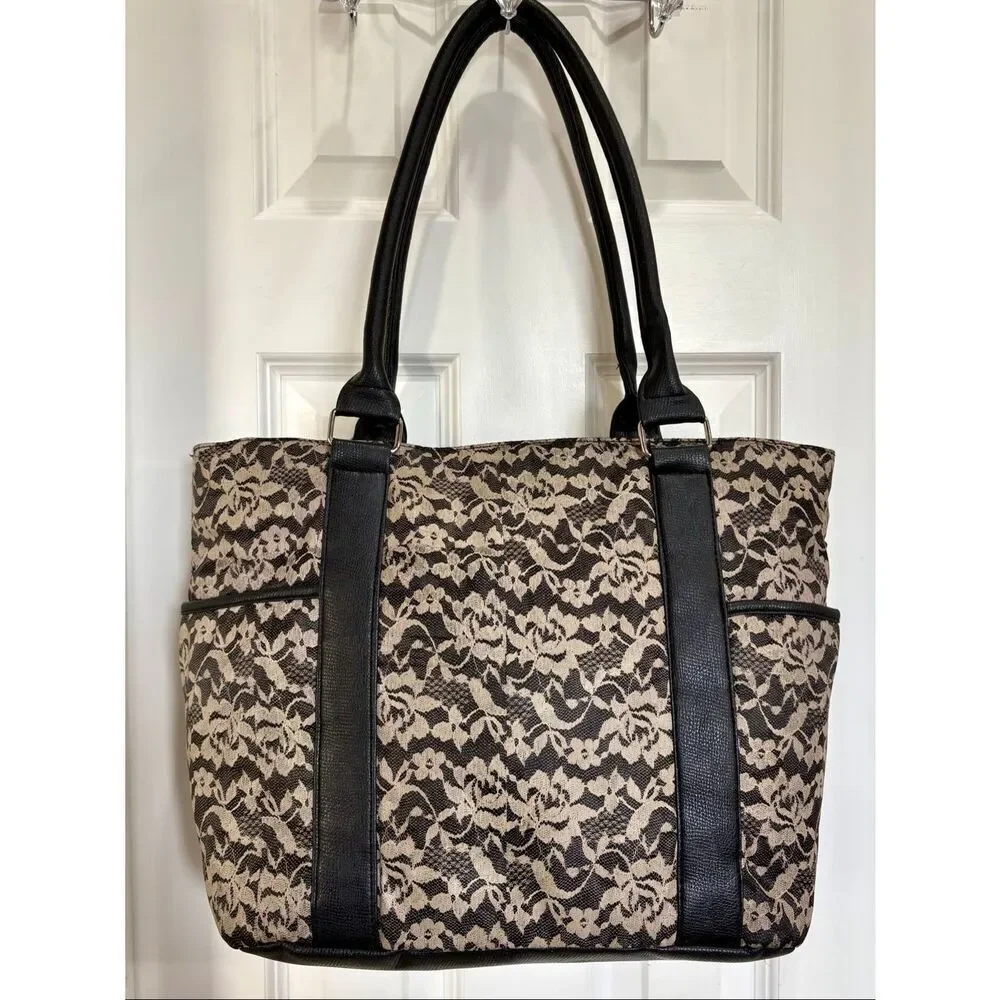 A.B.S./Allen Schwartz - Sweet Black & White Lace-Print Tote/Nylon. Large & Comfy